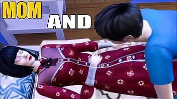 Play Asian mom and son after he visits his mother late at night to fulfill his fantasy